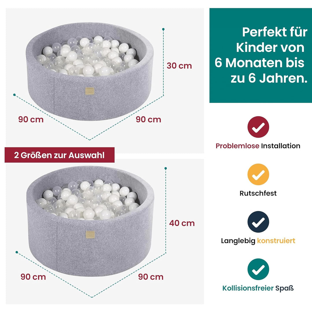 MEOWBABY Bällebad Baby - Rund 90x30cm Baby Pool für Kinder mit 200 Bälle, Baumwolle, Hellrosa: Weiss