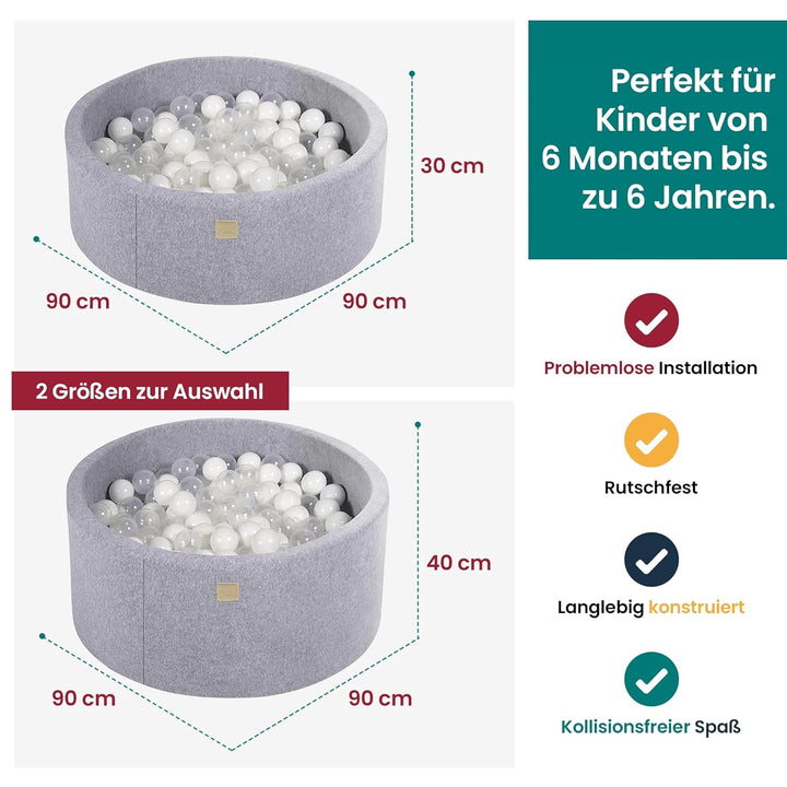 MEOWBABY Bällebad Baby - Rund 90x30cm Ball Pit für Kinder ab 1 Jahr mit 200 Bälle - Weiches & Sicher