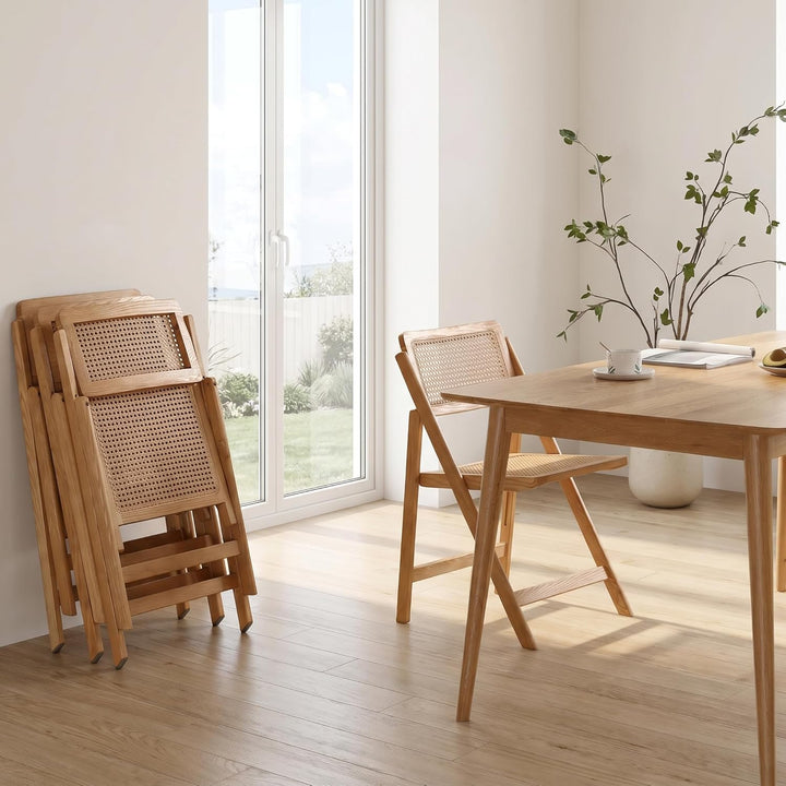 LIMHOME Neu | 2er Set Essstuhl Klappstuhl Holz/Rattanstuhl aus Holz und Wiener Geflecht Holzklappstu