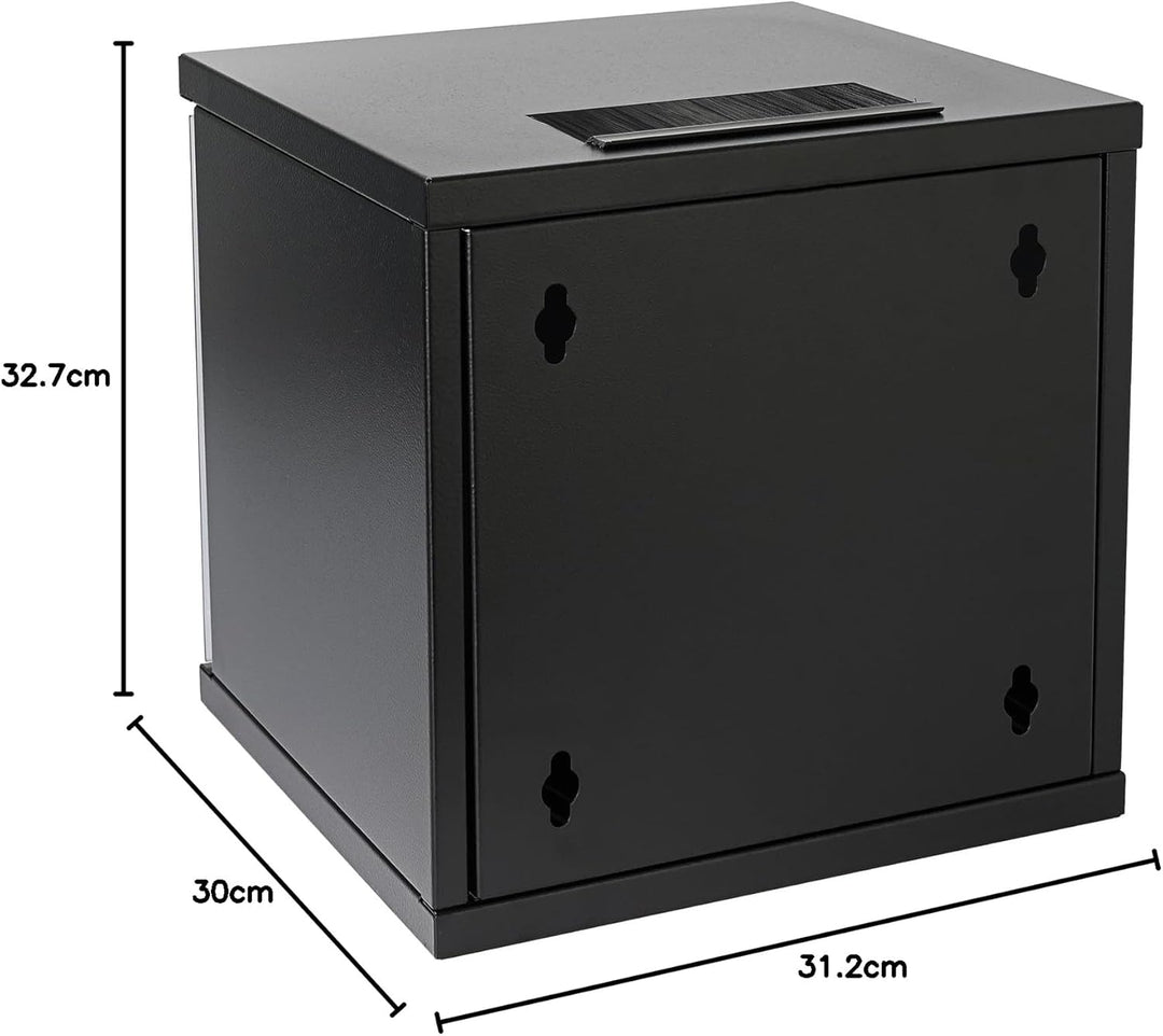 HMF 63406-02 Netzwerkschrank, Serverschrank 10 Zoll | 6 HE | 300 mm Tiefe | Voll montiert | Glastür