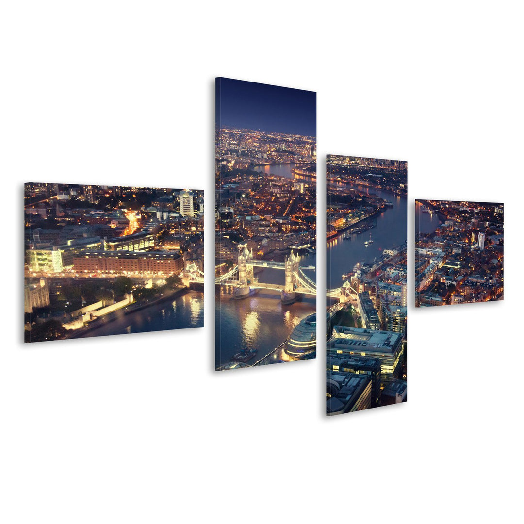 islandburner Bild Bilder auf Leinwand London bei Nacht mit städtischen und Tower Bridge Wandbild, Po