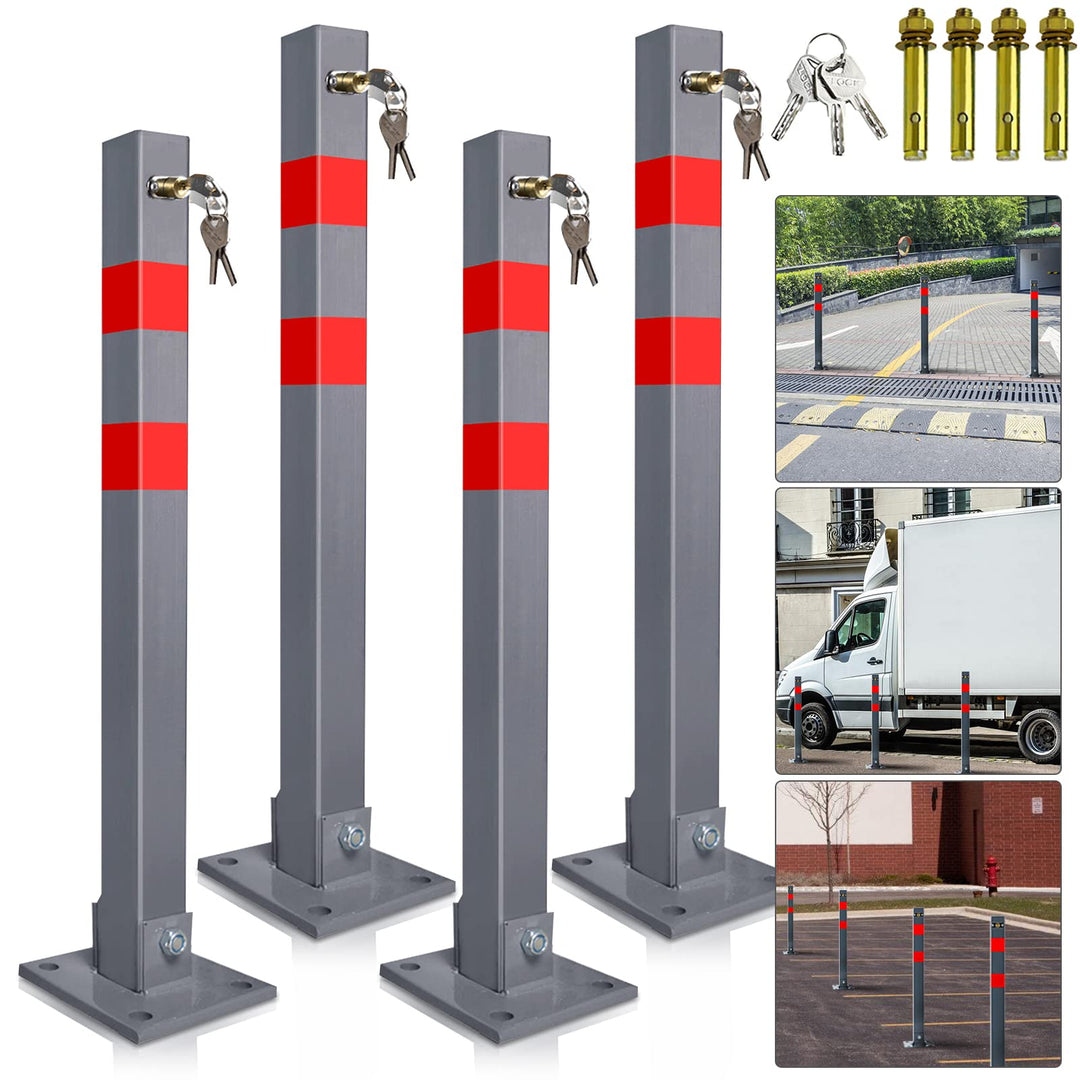 Yakimz Parkpfosten Parkplatzsperre 3 Schlüssel Sperrpfosten klappbar Stahl Robust Standfuss Stabil P
