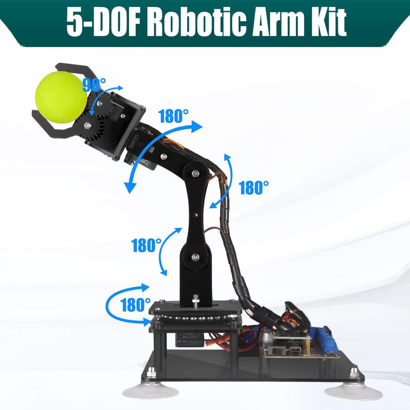 Adeept 5-DOF Roboterarm-Kit Kompatibel mit Arduino IDE | DIY Robot Kit | STEAM Robot Arm Kit mit OLE