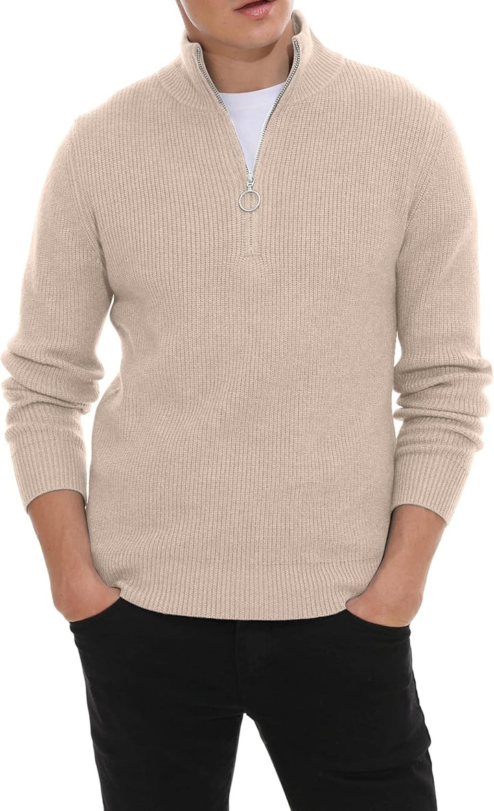 Hisir Pullover Herren Strickpullover 1/4 Zip Pulli Männer, Bequem Weich Warmer Winter Pullover für M
