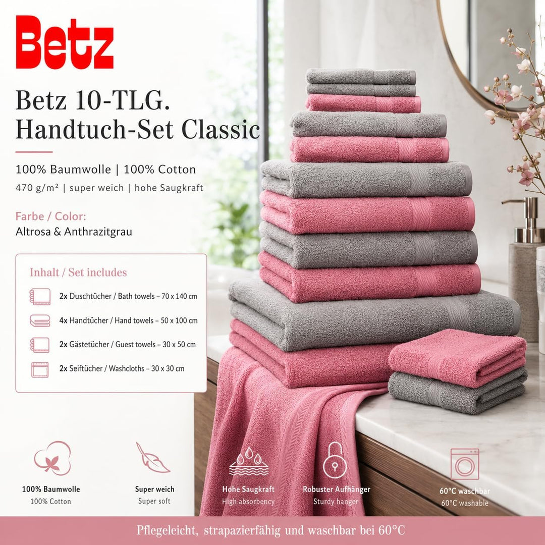 Betz 10-TLG. Handtuch-Set Classic 100% Baumwolle 2 Duschtücher 4 Handtücher 2 Gästetücher 2 Seiftüch