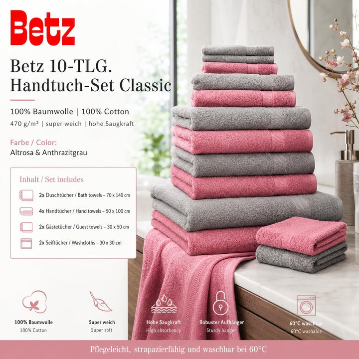 Betz 10-TLG. Handtuch-Set Classic 100% Baumwolle 2 Duschtücher 4 Handtücher 2 Gästetücher 2 Seiftüch