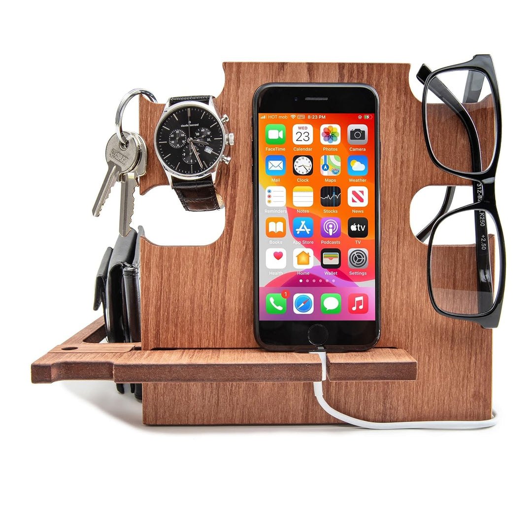 Dockingstation aus Holz, Idee für Männer, Smartphone-Ständer - Nachttischhalter für Ihn, Desk Organi