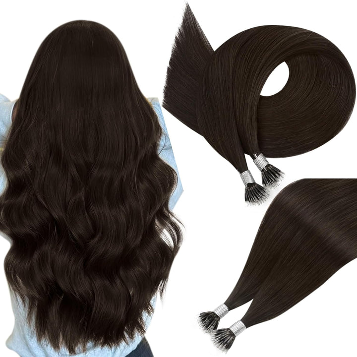 Easyouth Nano Keratin Echtes Menschliches Haar 20 Zoll 50 Stück 50g Farbe Dunkelstes Braun Individue