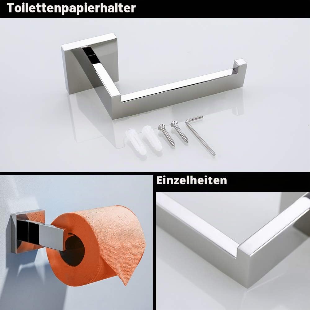 TURS 3-teilig Badezimmer-Zubehör-Set SUS 304 Edelstahl Toilettenpapierhalter Handtuch Gestell Robe H