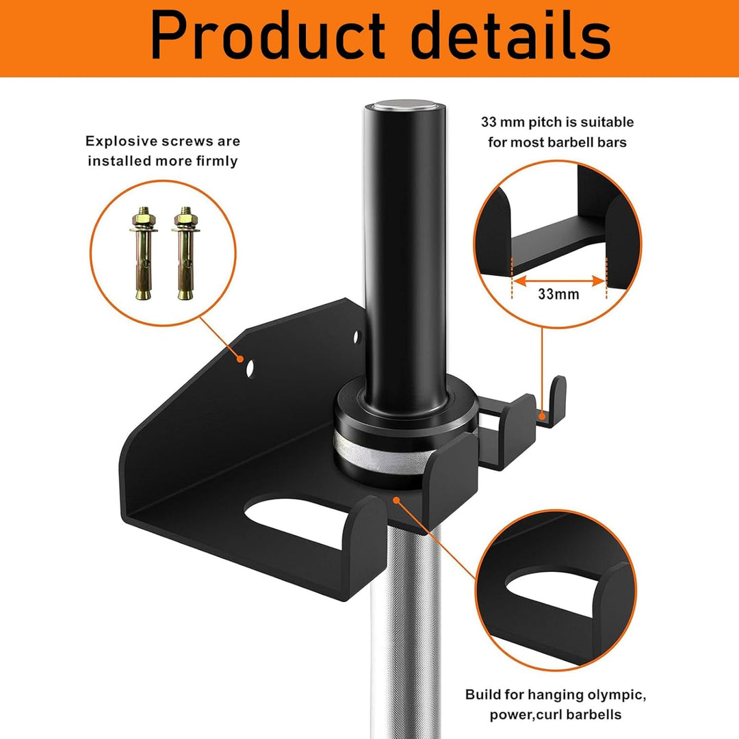 Gym Organizer Barbell Holder - Vertical Wall Mounted Barbell Storage, Olympic Bar Hanger for Home, C