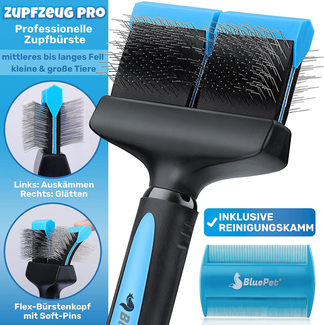 BluePet "ZupfZeug Pro" Professionelle Hundebürste Langhaar - Zupfbürste für Hunde und Katzen - Entfe
