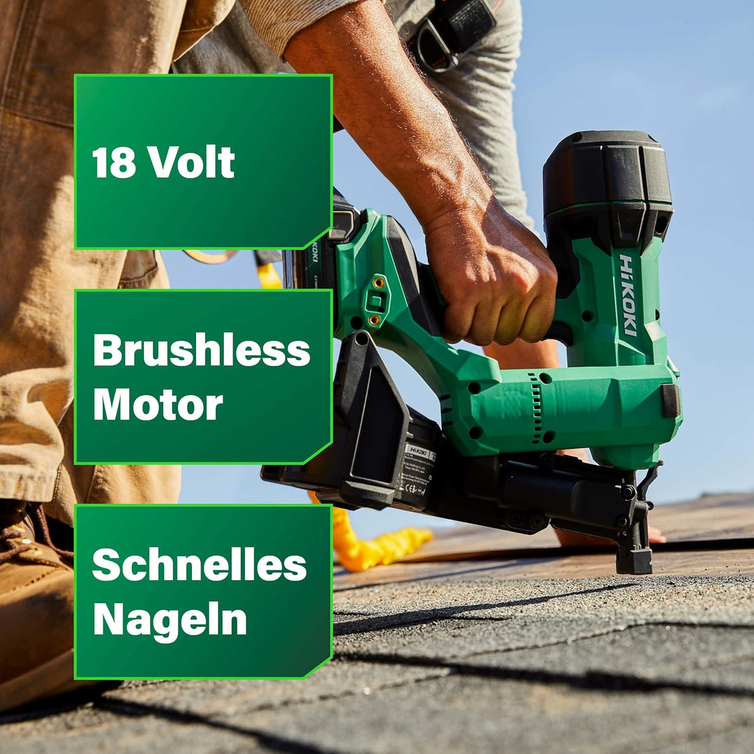 HiKOKI Akku Dachpappnagler - 18V, 25-45mm Nägel, Luftfeder-Antrieb, Brushless Motor - Leistungsstark