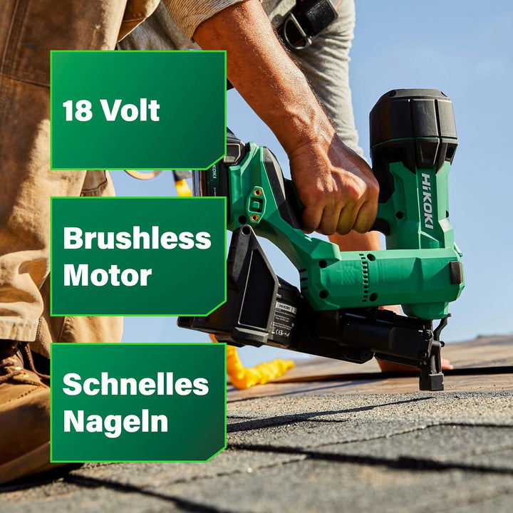 HiKOKI Akku Dachpappnagler - 18V, 25-45mm Nägel, Luftfeder-Antrieb, Brushless Motor - Leistungsstark
