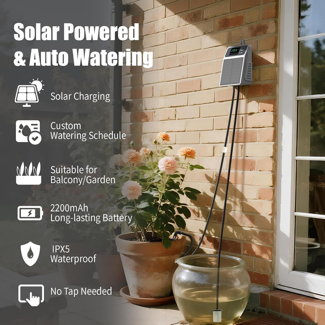 Solar Automatisches Bewässerungssystem für Pflanzen, IP65 Wasserdicht, Solarbetriebene Gartenbewässe