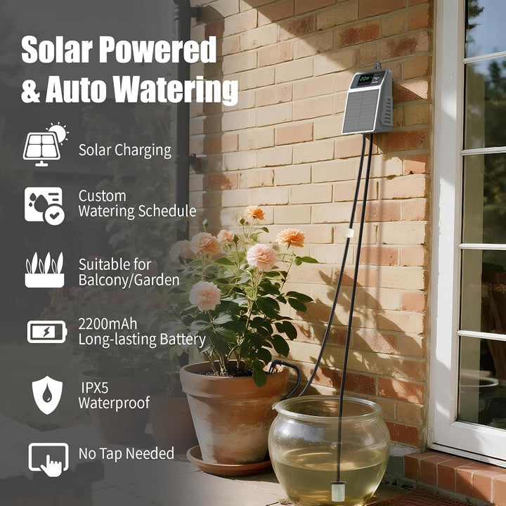 Solar Automatisches Bewässerungssystem für Pflanzen, IP65 Wasserdicht, Solarbetriebene Gartenbewässe