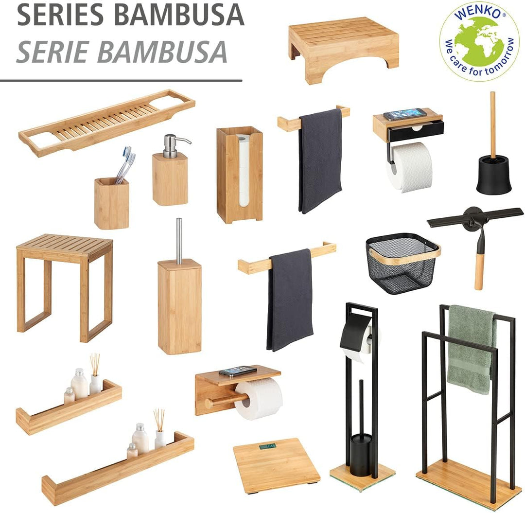 WENKO Stand WC-Garnitur Bambusa, inkl. Rollenhalter und WC-Bürste im Loft-Stil, matt lackierter Stah