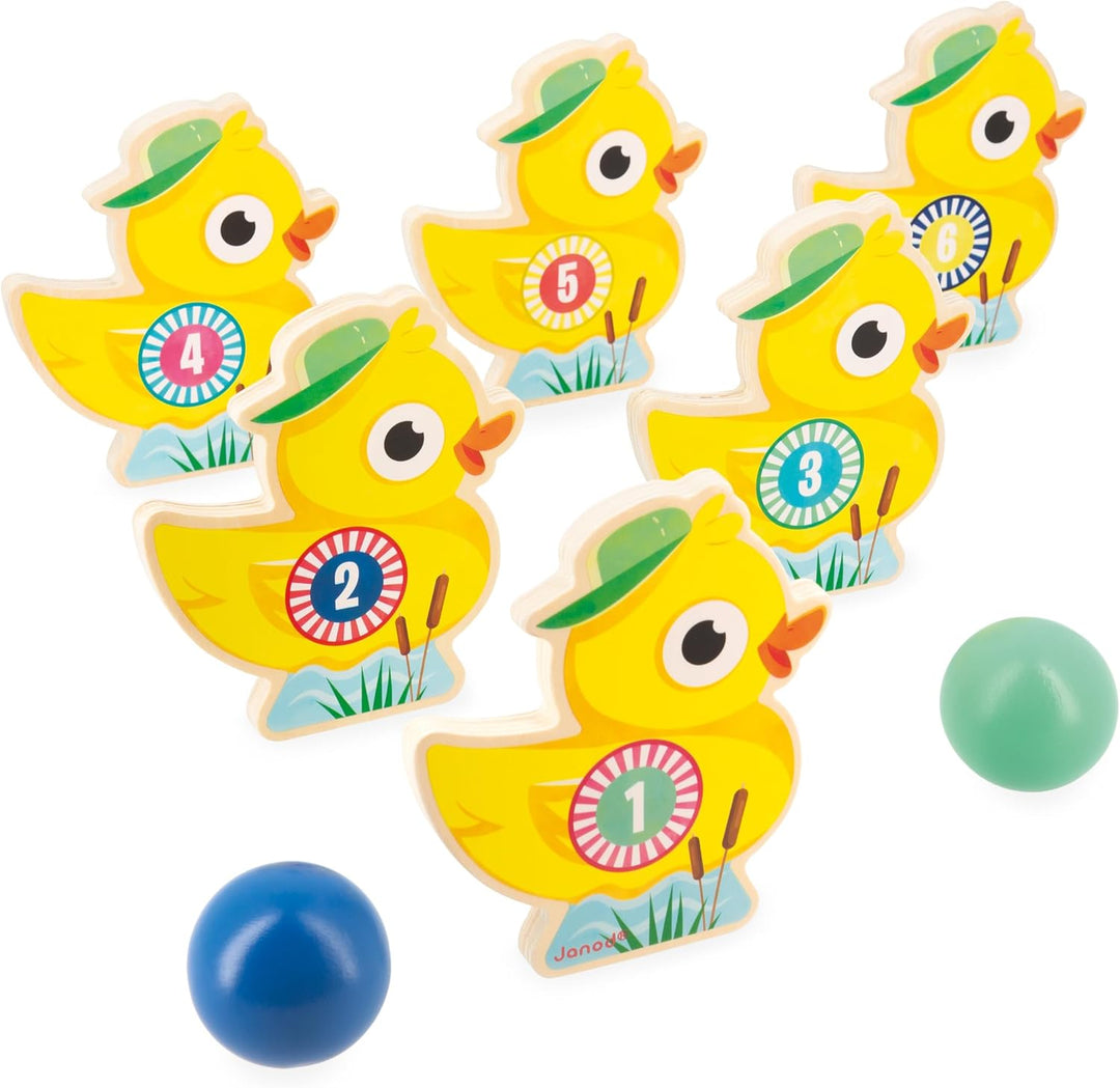 Janod - Kinder-Kegelspiel Applepop - Geschicklichkeitsspiel - 6 Enten-Kegel + 2 Kugeln - Spielzeug a