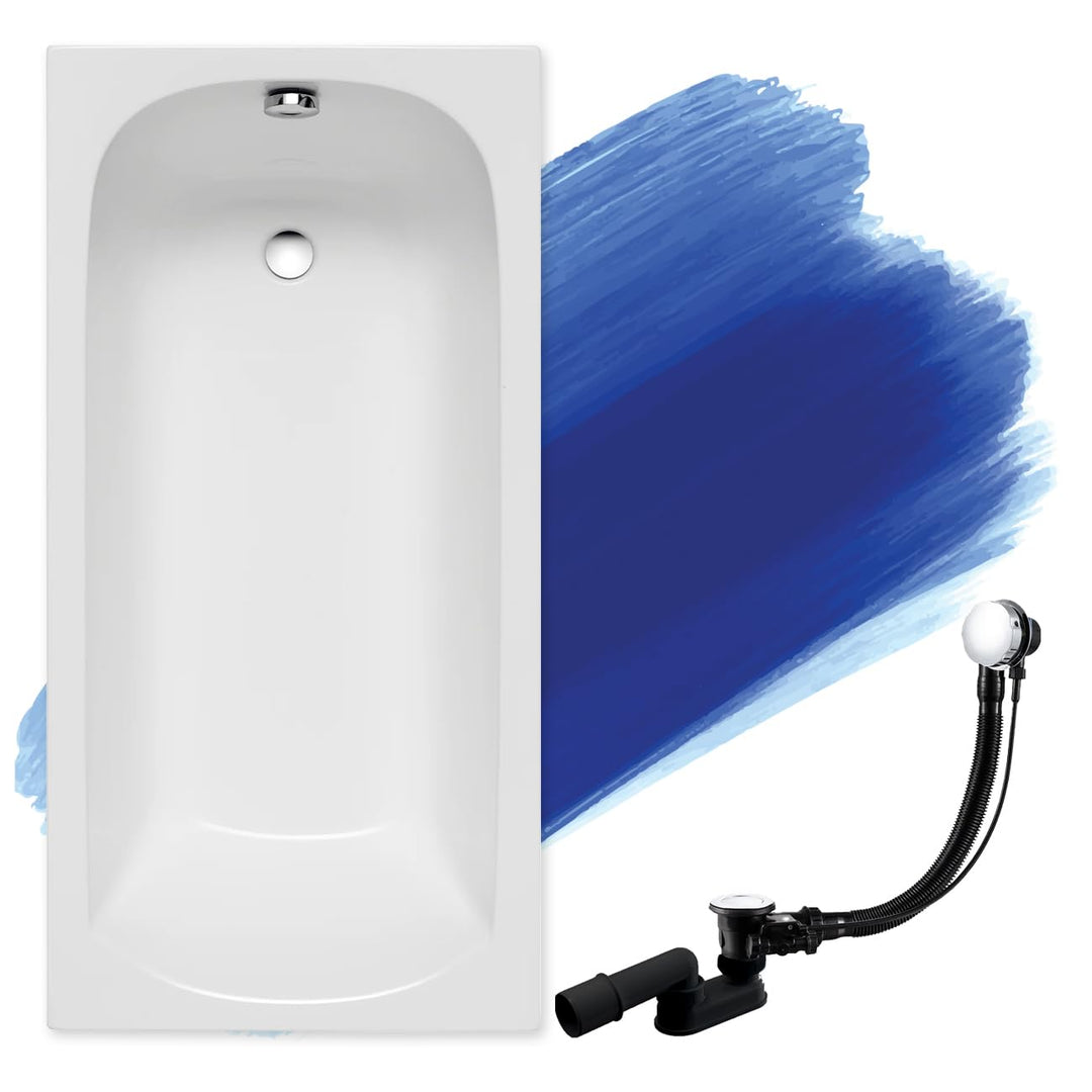 BADLAND Badewanne Original Weiss Acryl Wanne Rechteck CLASSIC 170x70 KOMPLETTSET SET + Füssen und Ex