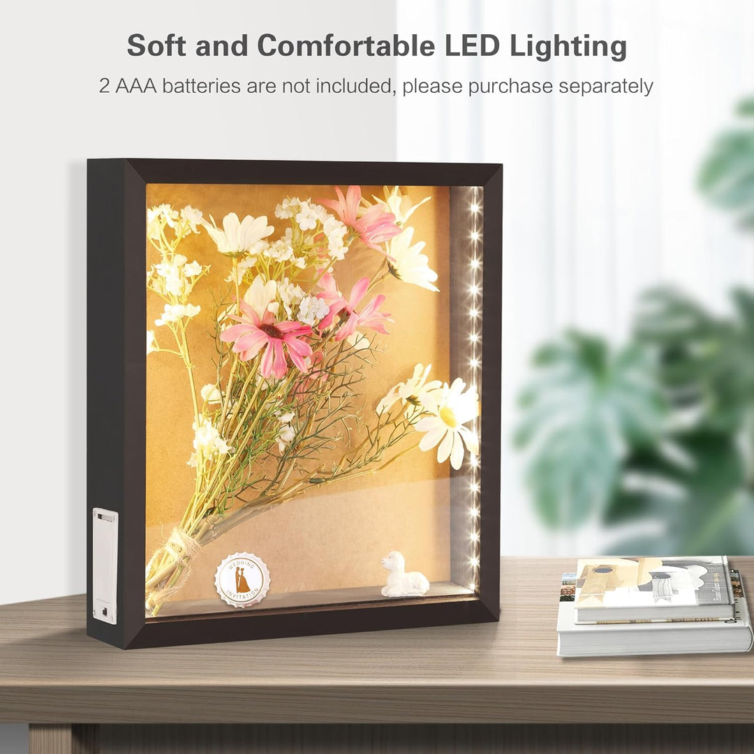 LED Schatten Box Rahmen 28cm x 30cm Wein Korken Halter Vitrine Wand montiert und Tischplatte Holz Me