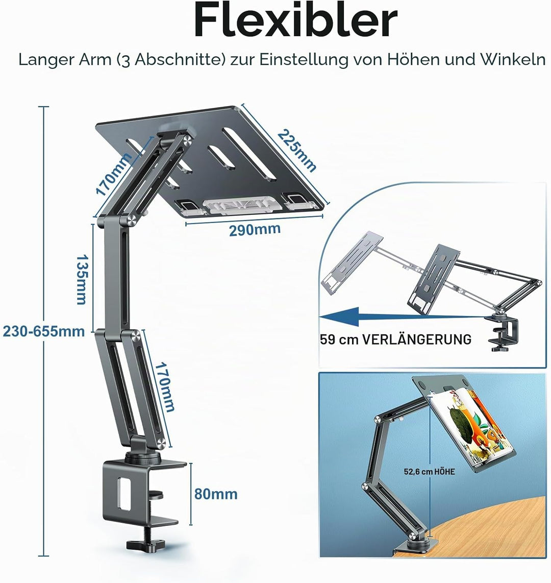 nediea Laptop Halterung für Schreibtisch, Laptop Armhalterung mit 360° Drehbarem, Aluminium Laptop T