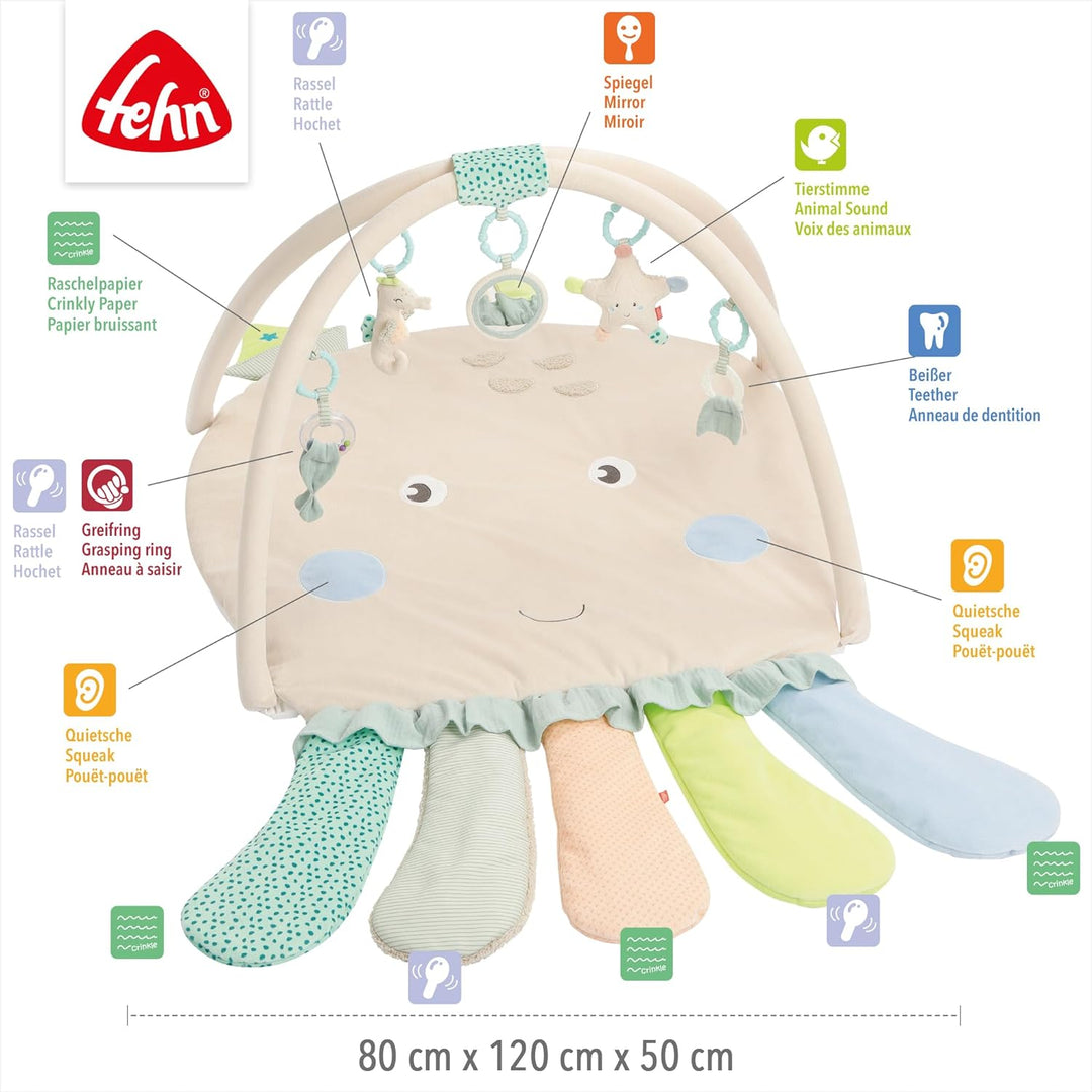 Fehn 054149 3-D-Activity-Decke Oktopus – Spielspass zum Fühlen und Greifen – Für Babys und Kleinkind