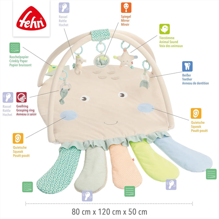 Fehn 054149 3-D-Activity-Decke Oktopus – Spielspass zum Fühlen und Greifen – Für Babys und Kleinkind