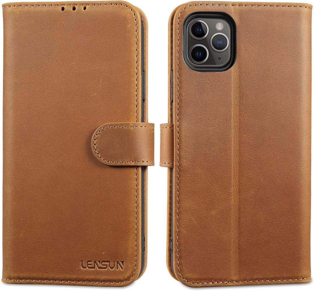 LENSUN Echtleder Hülle für iPhone 11 Pro Max, Handyhülle [Echtes Leder][Magnetverschluss][RFID Schut