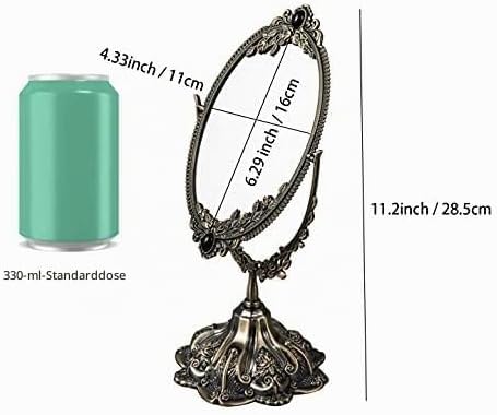 Feyarl 28,5 cm Oval Vintage Make-up Spiegel Floral Tischspiegel mit Ständer Doppelseitig Drehbar Dek