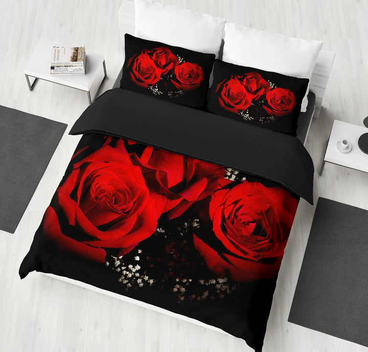 HZVRTN Bettwäsche 3D Rot Rose Bettbezug Set mit Reissverschluss und 2 Kissenbezug, Mikrofaser Kreati