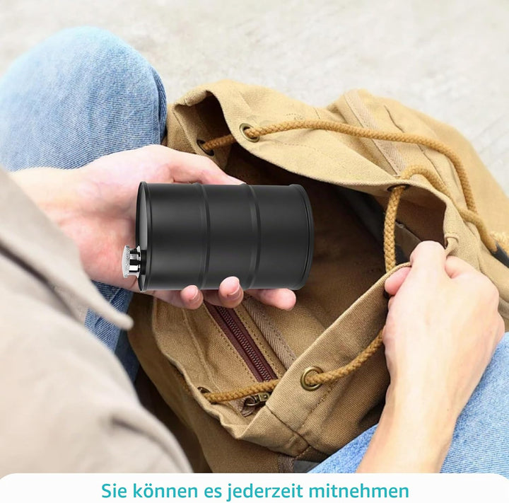 Cyrank Flachmann Edelstahl, Klein Flachmann Benzin-Kanister Optik, Taschen-Flasche Trink-Flasche Für