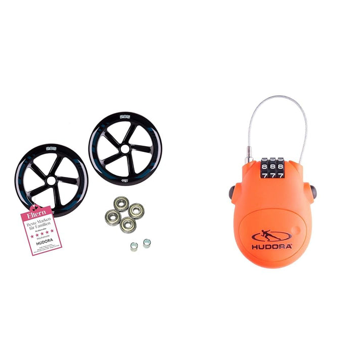 HUDORA Ersatzrollenset schmal - 2 PU gegossene Ersatzrollen BigWheel 205 Scooter & Kabel-Schloss Fah