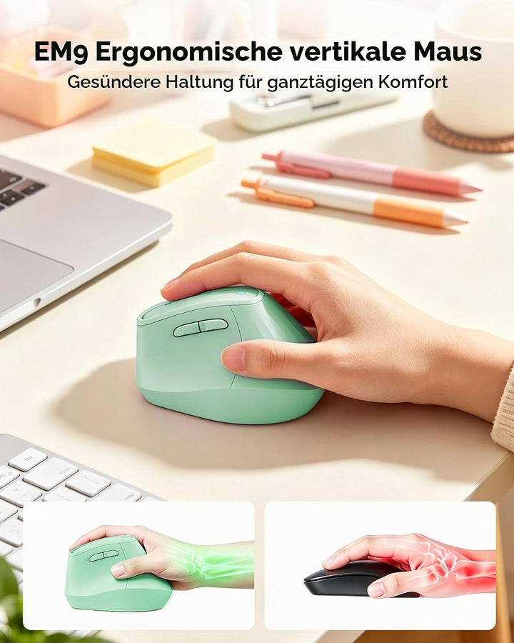 KYSONA Vertikale Ergonomische Maus 57°, Kabellos Bluetooth &amp; 2,4 GHz, 5 DPI-Stufen, Leise Klicks, Ha