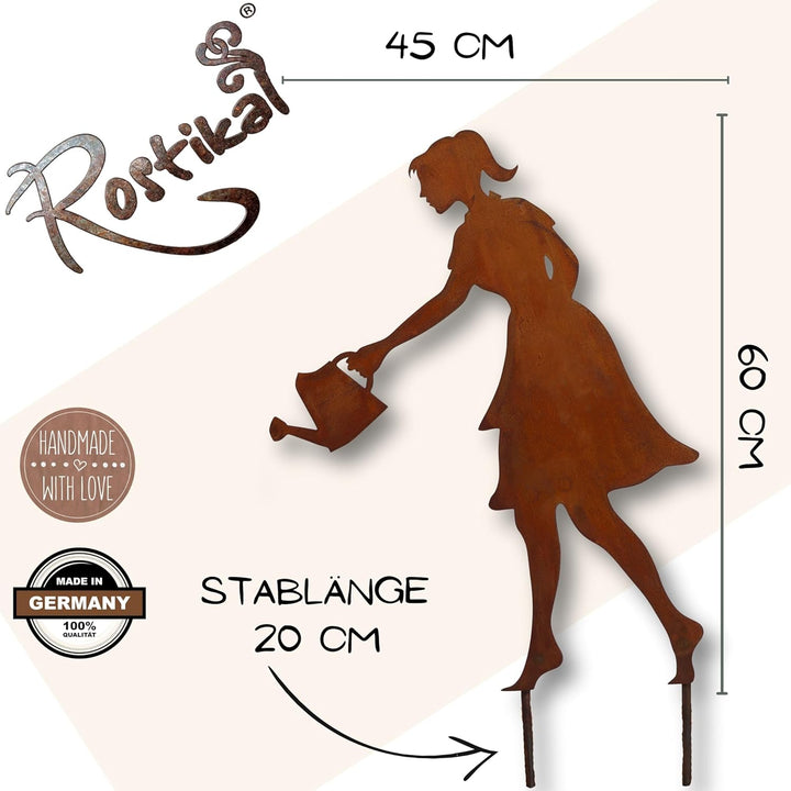 Rostikal Gartenstecker Gärtnerin 60 cm – Perfekte rostige Rostfigur als Beetstecker, wetterfeste Gar