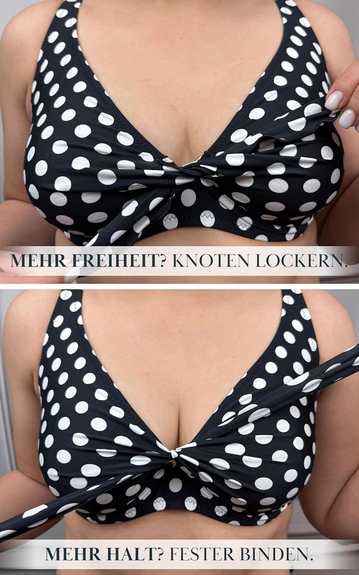 VIVISENCE Bikini BH Dame Bademode Soft Cups Gestreift Regulierbar EU 3203 75G Beige-schwarz, 75G Bei