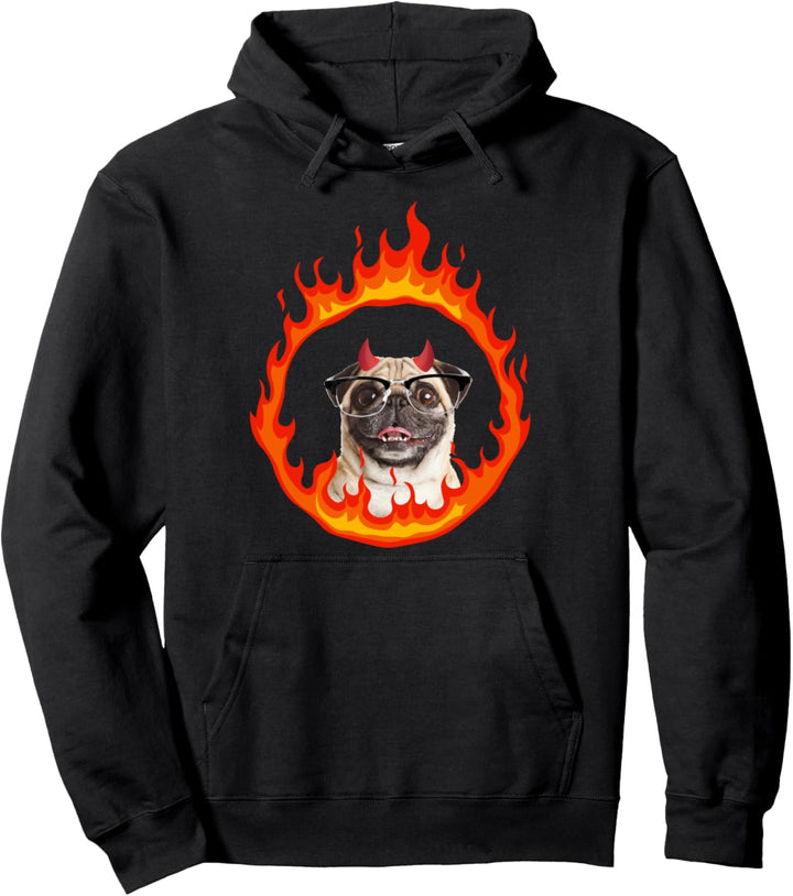 Devil Dog Pug w Glasses Pullover Hoodie