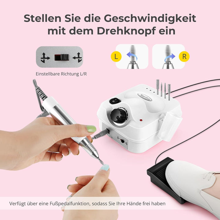 Nagelfräser für Gelnägel 35000 U/Min, Professionell Fräser Nägel Elektrische Nagelfeile mit Fusspeda