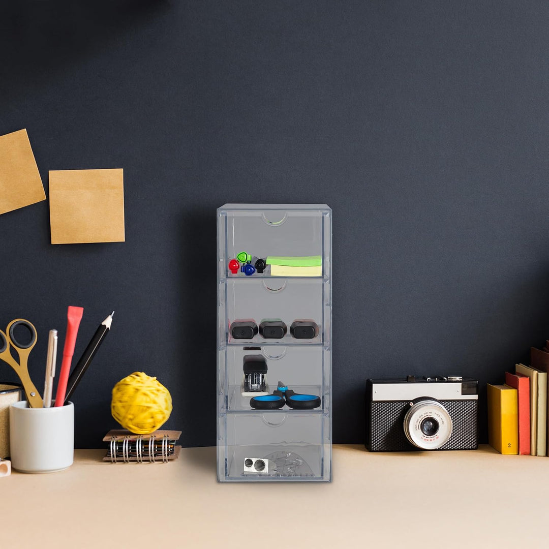 Relaxdays Schubladenbox, 4 Fächer, Organizer für Make Up, Büro, Bastelsachen, Kunststoff, Schubladen