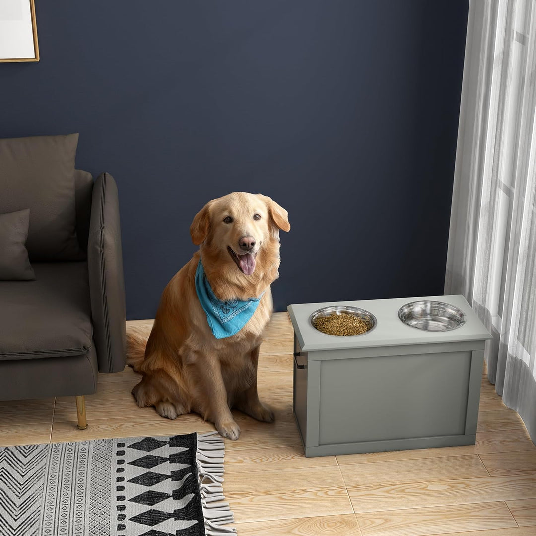 PawHut Hunde Fressnapf mit Staumraum 2 Näpfen Futterstation Edelstahlnapf Katzenapf Edelstahl Grau 6