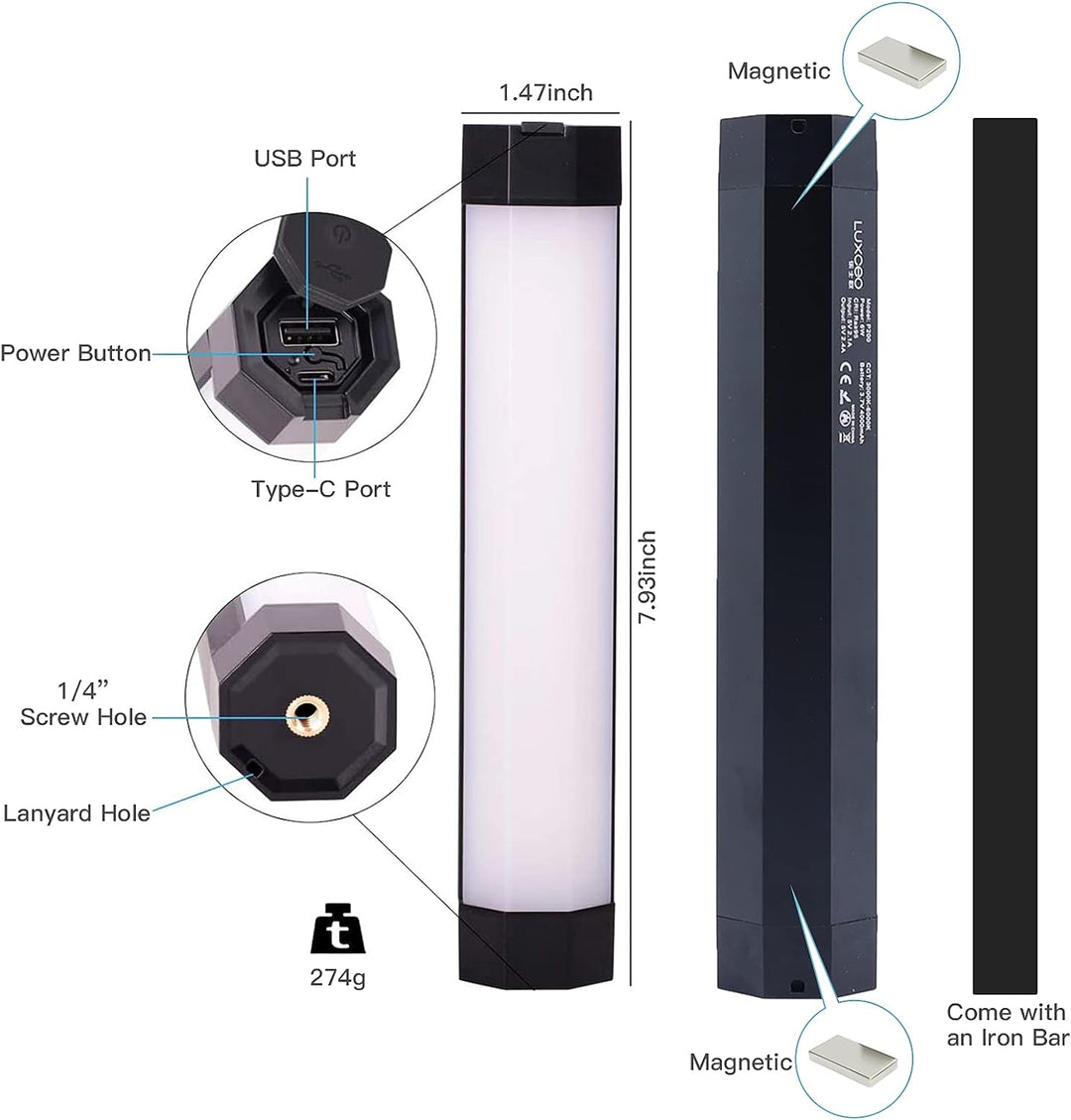 LUXCEO P200 LED Videoleuchte Leuchtstab Handheld Fotografie Licht Wasserdichtes 200-mm RGB Röhrenlic