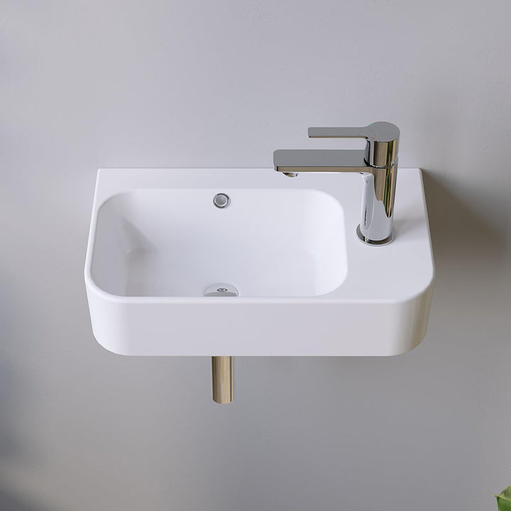 Waschbecken Keramik Waschtisch Hängewaschbecken klein Handwaschbecken Weiss Eckig 45 x 27 cm Badezim