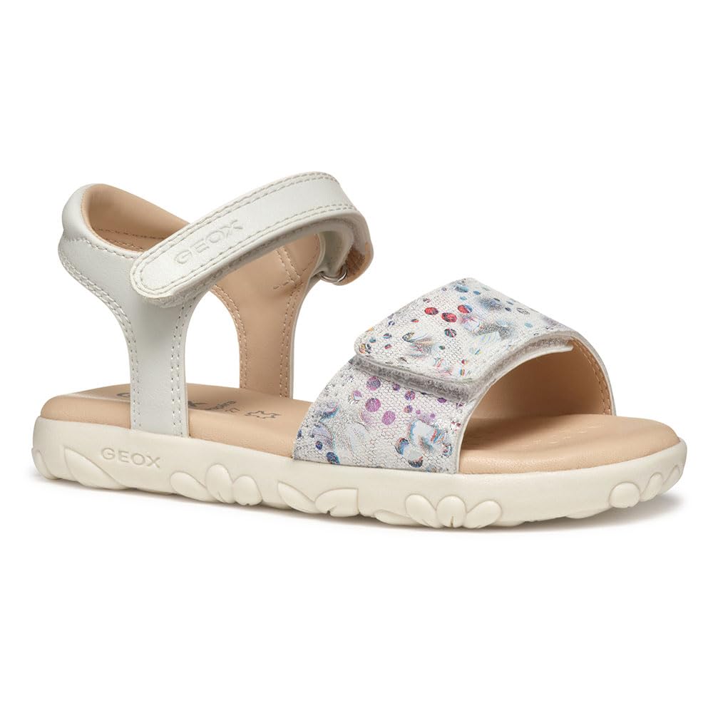 Geox Mädchen J Haiti Girl Sandal, Off White Multicolor
