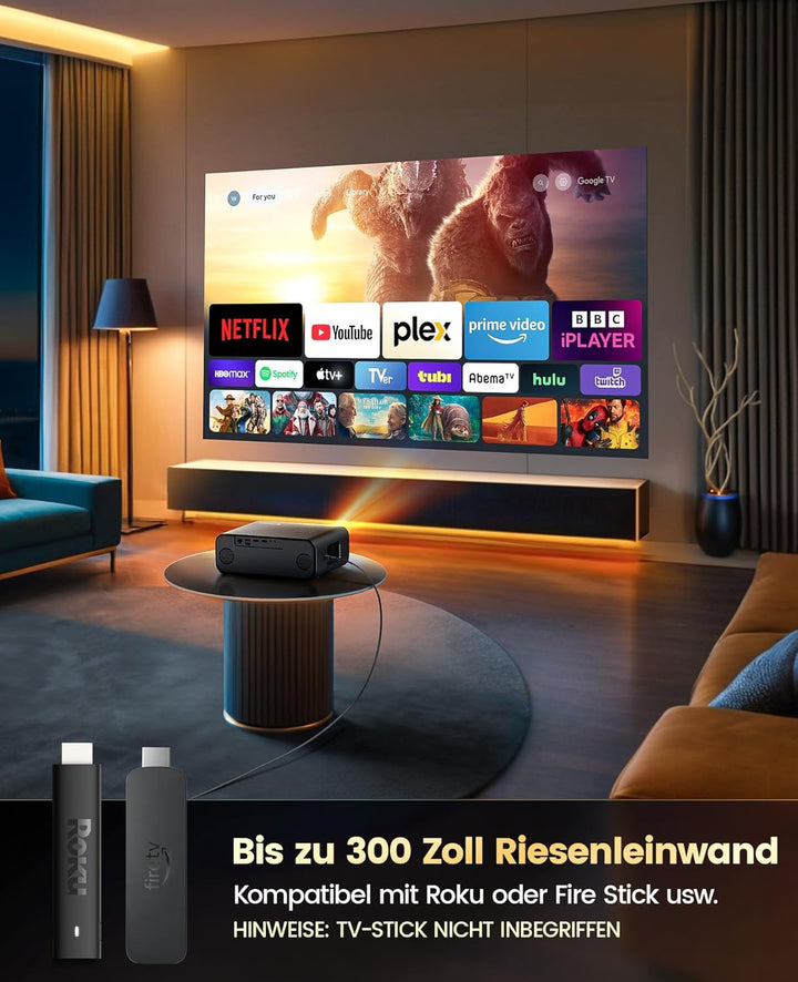 【Autofokus & Trapezkorrektur】 Beamer, Full HD 1080P 9800 Lumen Beamer WiFi6 Bluetooth Beamer, 4P/4D