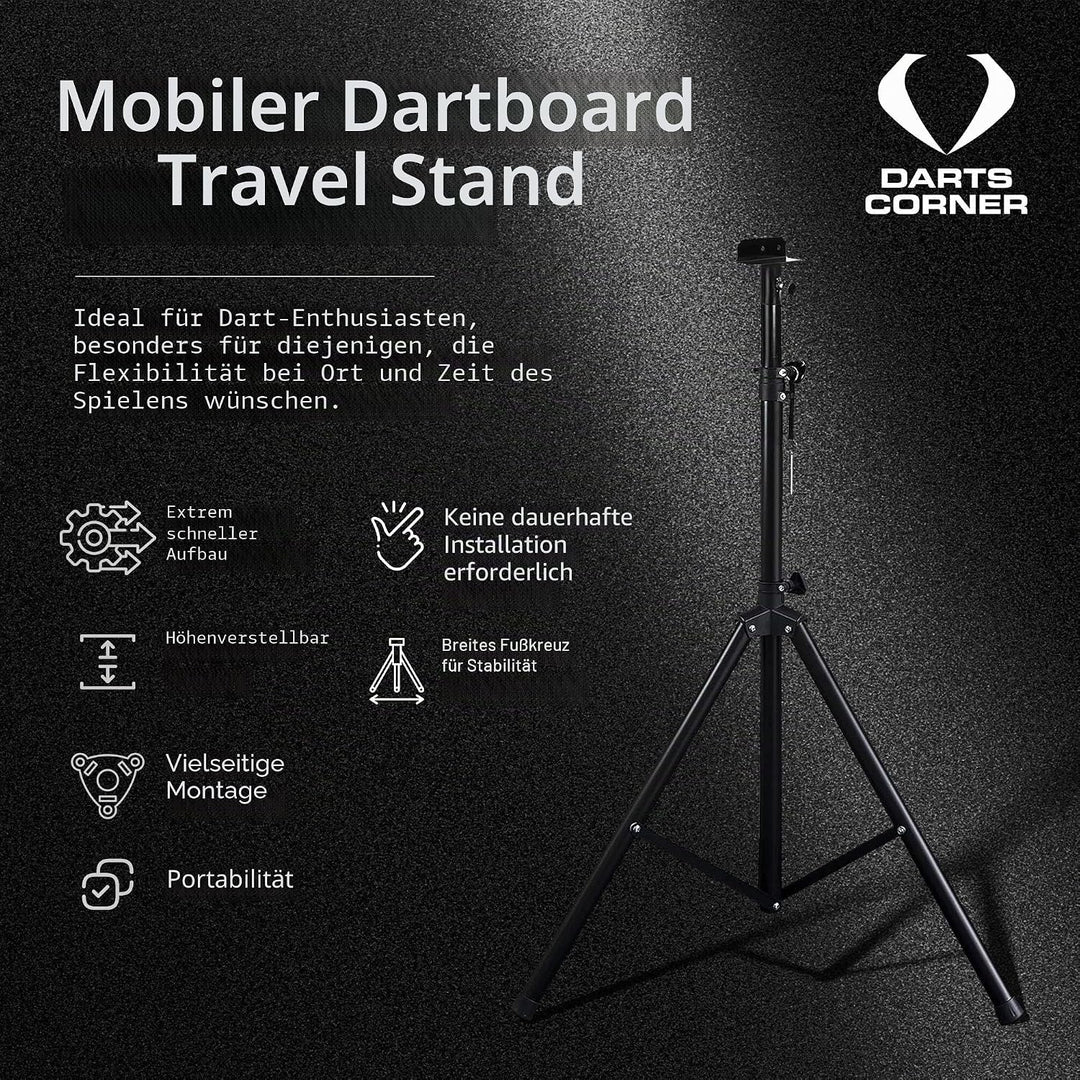 Darts Corner DM01 | Professionelles tragbares Dreibein-Stativ für Dartscheibe, Reiseständer für mobi