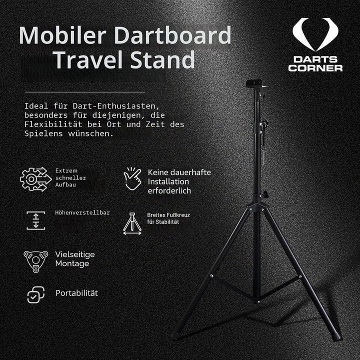 Darts Corner DM01 | Professionelles tragbares Dreibein-Stativ für Dartscheibe, Reiseständer für mobi