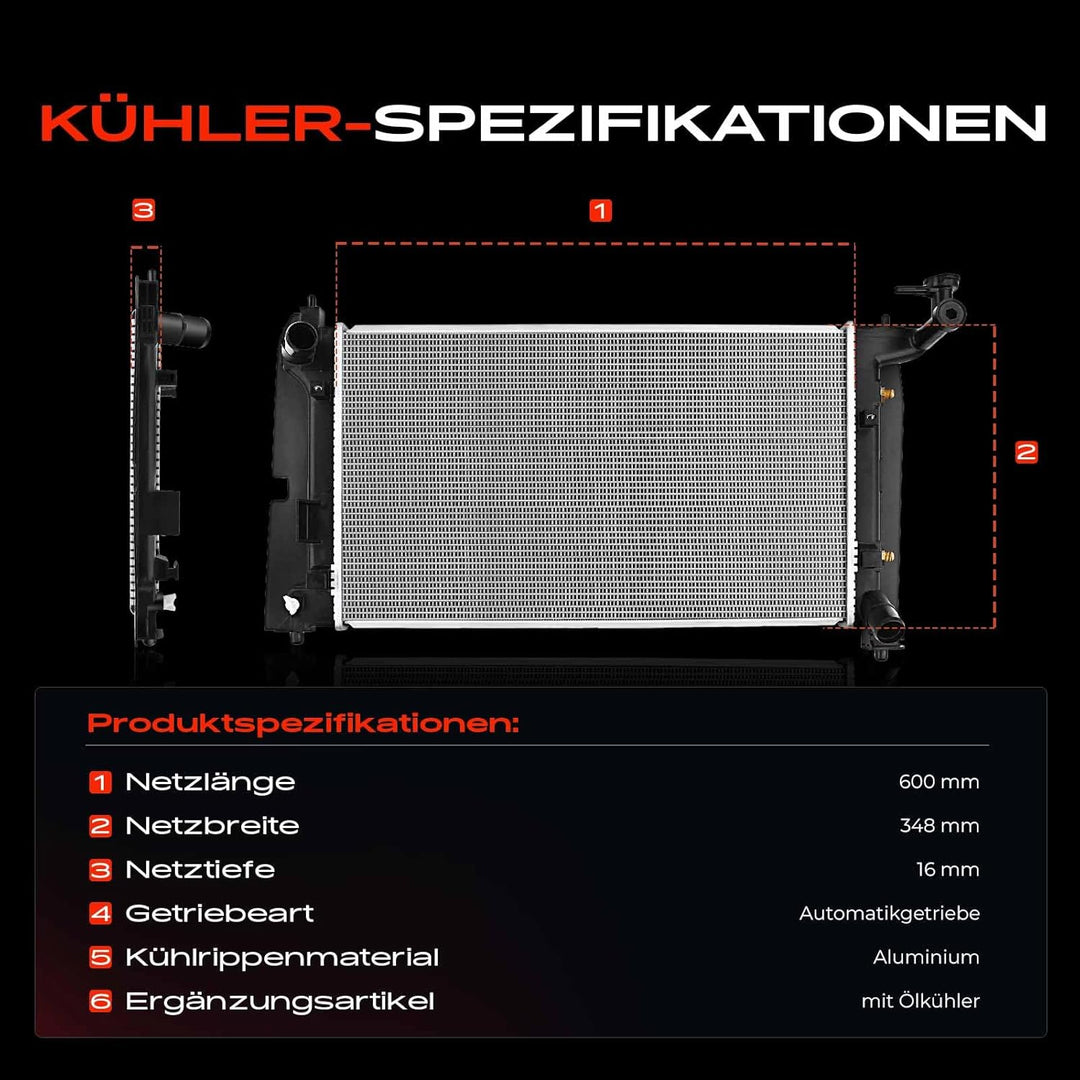 Frankberg Kühler Wasserkühler Motorkühler Kompatibel mit Corolla E12 1.4L 1.8L Benzin 2001-2007 Coro