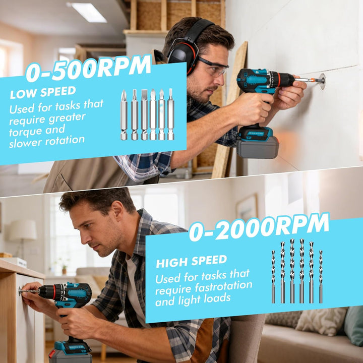 Akku Schlagbohrschrauber Kompatibel mit Makita 18V, 13MM Akku-Bohrschrauber Set mit 24tlg Zubehör, 5