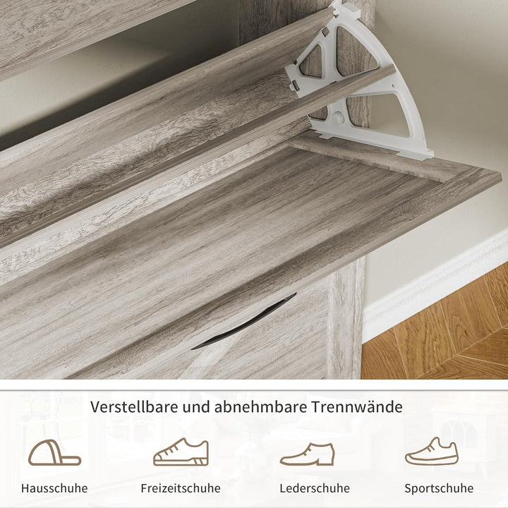 Schuhschrank schmal, Schuhkipper mit 2 Klappen, Schuhregal mit 4 Ablageflächen für Flur, Schuhkommod