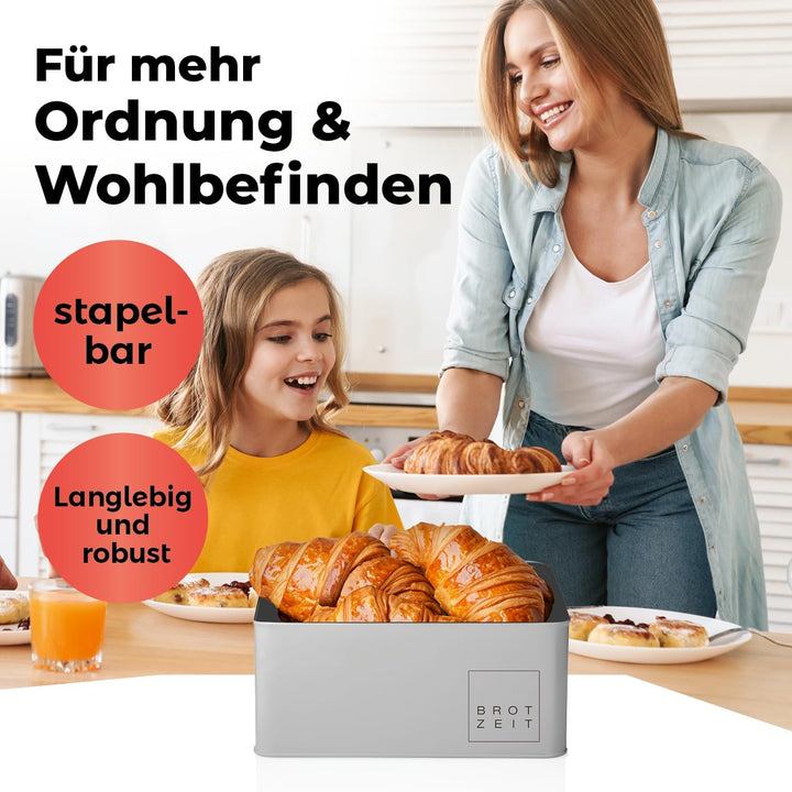 Lumaland Cuisine Brotkasten | Brotdose aus Metall mit Bambus Deckel | Brotbox rechteckig 30,5 x 23,5