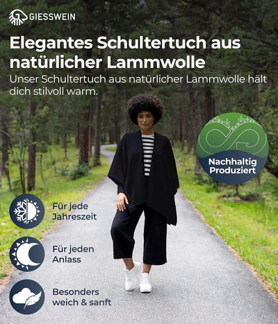GIESSWEIN Merino Lambswool Cape - Eleganter Feinstrick Überwurf aus Lammwolle, Merinowolle Cape für