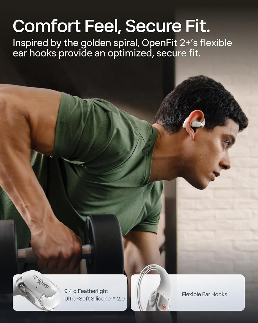 SHOKZ OpenFit 2+ Neu Open-Ear-Kopfhörer, Dolby Audio Ohrbügel-Ohrhörer, 48 Std. Spielzeit, IP55 wass